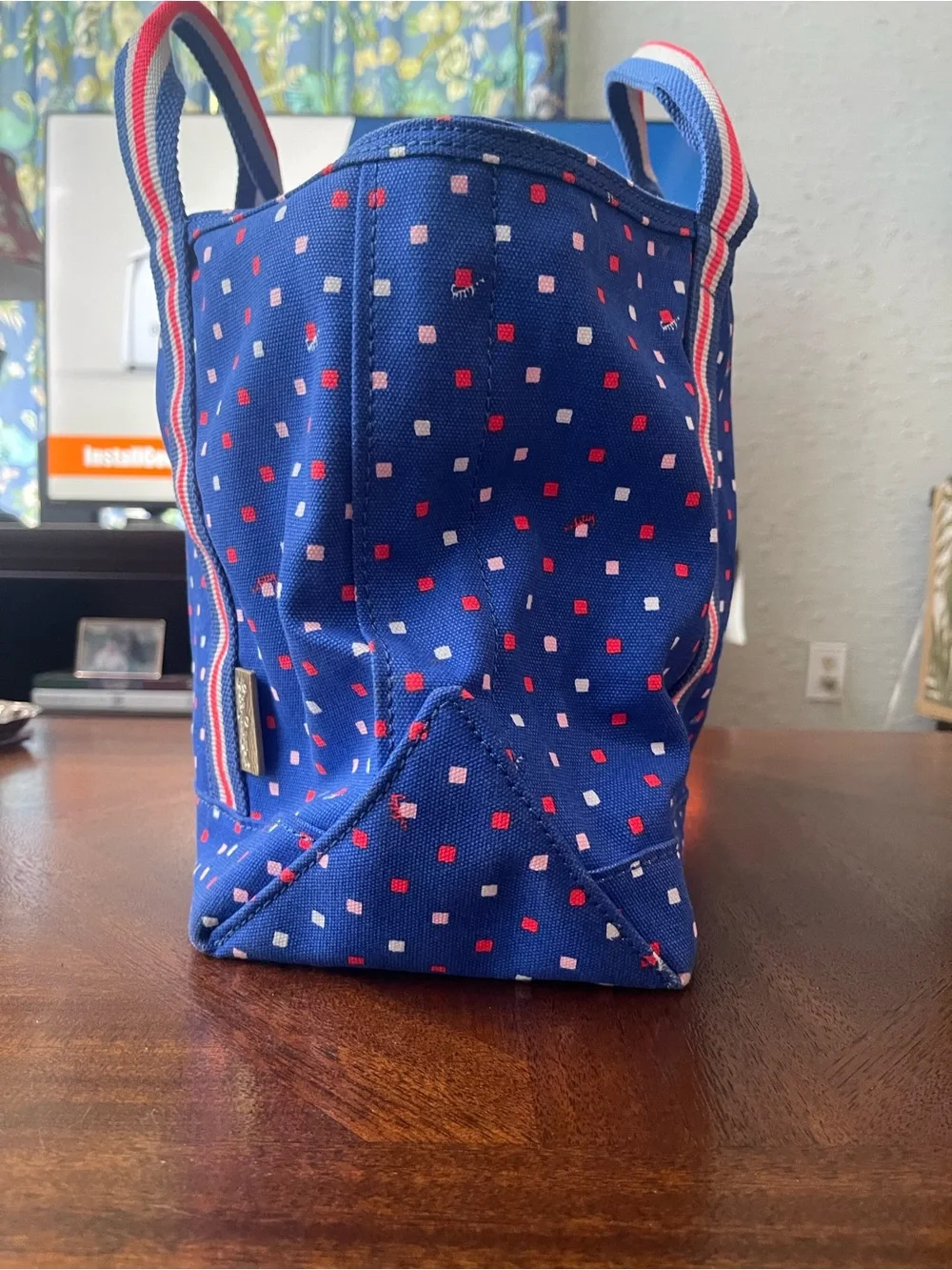 Lilly Pulitzer Blue Canvas Tote with Red and White Dot Accents